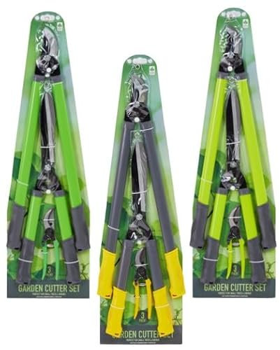 3 Piece Garden Cutter Set - Tree Lopper, Hedge Shears, Secateurs, Egronormic Handles - Easy to Hold, Sharp - Hedge Clippers, Shrub Trimmers, Tree Prunining - Assorted Colours