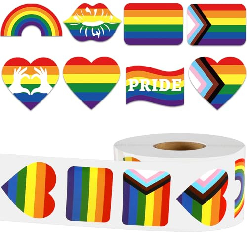 SEPGLITTER Pride Stickers Roll, 800 Pcs Rainbow Heart Flag Self Adhesive LGBTQ Decal Stickers for LGBTQ Gay Lesbian Bisexual Progress Pride Stuff Month Decorations Parade Accessories