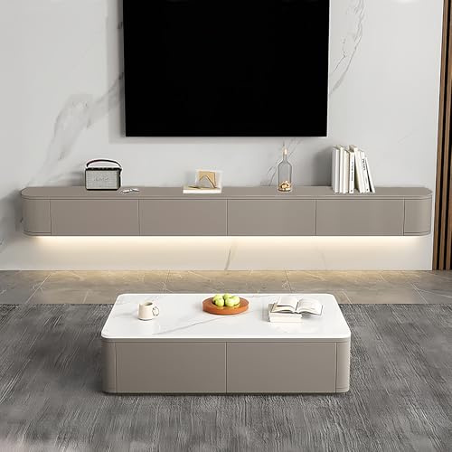 Ecoxsnz Schwebender TV-Ständer, Wandmontierter TV-Schrank mit Schubladen, 220 cm Lange TV-Medienkonsole, Große TV-Bank mit Stauraum unter dem Fernseher (Khaki, 220cm/86.6)