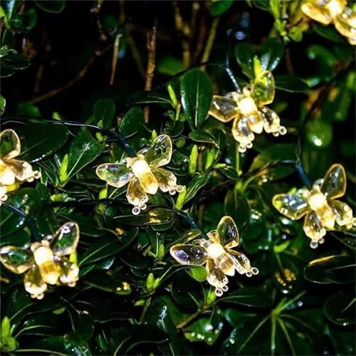 FANSU Solar Lichterkette für Außen Garten Deko,Schmetterling Solar Lichterkette Aussen 8 Modi IP44 Wasserdicht Solarlichterkette Outdoor Solarlampen Garten Deko für Party (Warm Licht,6.5 M/30 LED)