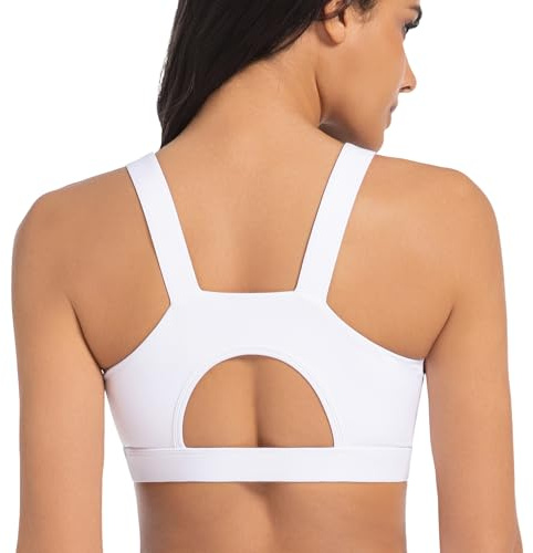 Betaven Sports Bras for Women with Sewn-in Molded Cups, Medium-High Support Racerback Workout Tops, Athletic Running Crop Tank Top,White,XL
