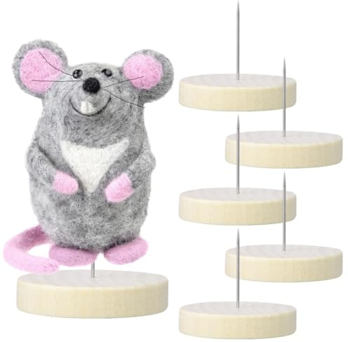 jojofuny Set da 6 Supporti per Bambole da Esposizione, Supporto per Bambole in Feltro con Ago, Base in Legno per Animali in Feltro, Rosa, 5 x 5 x 4,5 cm