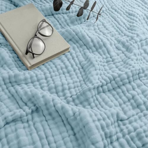Oveallgo Montivo Couverture d'été en mousseline pour adulte, 150 x 200 cm, pour lit, canapé, jeté de lit, couverture normale, bleu