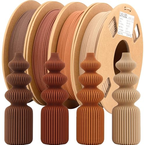 LVVJ3D Wood Filament 1.75mm, 3D Printer Filament Bundle, Wood Filament with 30% Real Wood Fiber, Oak, Walnut, Cherry, Teak, 1.75 PLA Filament 3D Printing Filament, 200g X 4 Pack
