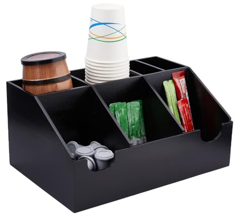 SUPERFINDINGS Coffee Station Organizer Wood Condiment Organizer Coffee Pod Holder Tea Bar Accessory Caddy Office Bar Holder Accessories for Tea Bags, 22x32.5cm/8.7x12.8