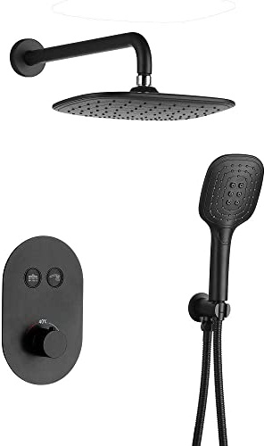 LIUWOPA Ensemble de Douche thermostatique encastré, pommeau de Douche avec mitigeur à Effet Pluie et douchette à Main, système de Douche - Chrome-B