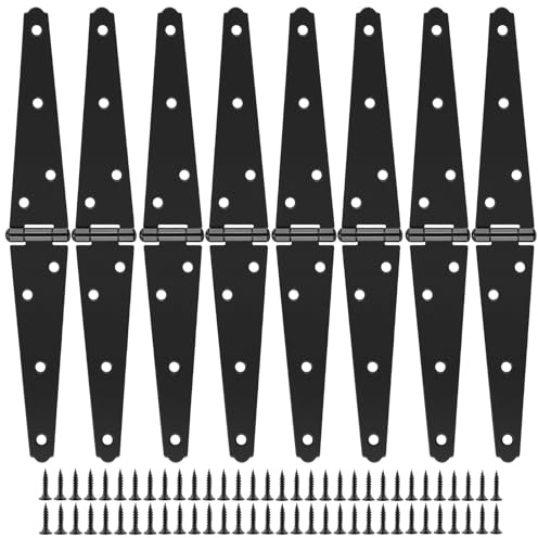 JEUIHAU 8 PCS 5 Inch Heavy Duty Strap Hinges, Gate Strap Hinges with Screws, Black Gate Hinge for Wooden Doors, Garden Fences, Garage, Yard, Barn