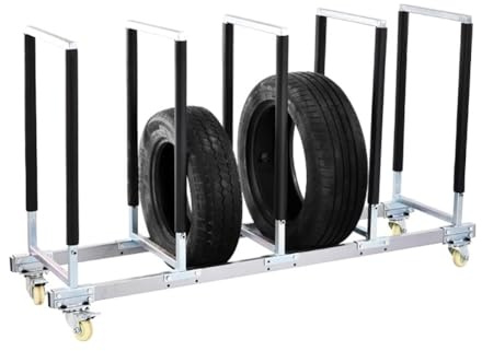 TT-YEC Soporte para Llantas De Taller De Garaje, Carro De Almacenamiento De Neumáticos Giratorio De 4 Ranuras, Remolque De Transporte De Neumáticos De Acero, Capacidad De Carga 300 Kg