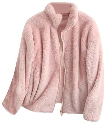Genérico Abrigo de Pelo Mujer Chaqueta Entretiempo Abrigos de Lana Tapado Invierno Sin Capucha Talla Grande Termica Chaqueta de Terciopelo Abrigo de Peluche Mujer Rosa Claro M