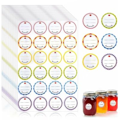 HUVZOR 240 Pièces Etiquettes Autocollantes Bocaux, 6 couleurs, Ø 38 mm, Homemade, Rondes, Amovibles, Confiture Autocollants Pour La Maison, Bocaux Mason, D'épices, Cadeau, Anniversaire