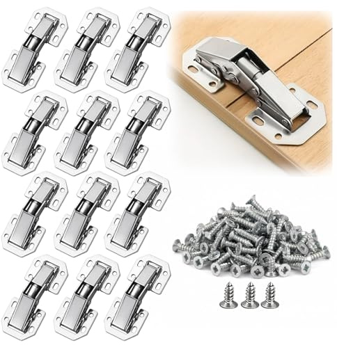 12-Piece No-Drill Slot Ball Bearing Door Hinges Set with 48 Screws, Hinges, Cabinet Hinges and Cupboard Hinges for Kitchen Cabinets, Durable Hardware for Furniture Installation and Maintenance