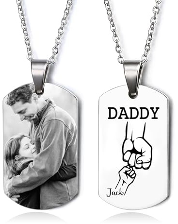 Lam Hub Fong Personalisierte Foto Halskette für Papa Dog Tag Anhänger mit Bild Kette mit 1-5 Namen Gravierte Vatertagsgeschenk für Männer