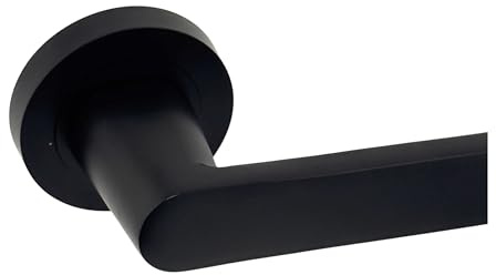 AXS Harlem Door Handle Pair on Rose – Internal Lever Handles with Sleek Bar Design – Latch & Bathroom Door Pack Options – Matt Black, Satin Brass, Antique Brass (Matt Black, Handles)