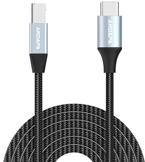 ANDAPA Cavo da USB B a USB C per stampante, da 1,5 m, da tipo B a tipo C, per MacBook Pro, Air, cavo MIDI per pianoforte digitale Yamaha, Casio, tastiera MIDI, controller DJ, DAC a iPad (2 m)