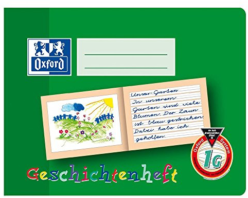 Oxford 100050103 Geschichtenheft, A5 quer, 1G, 16, robuster, abwischbarer Deckel