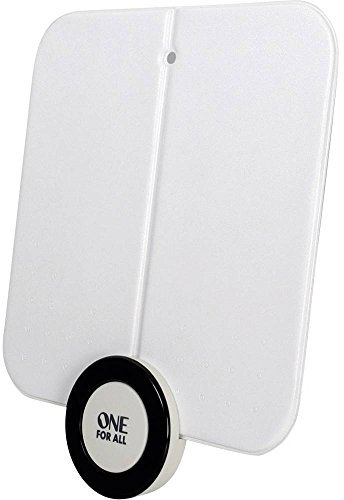 Antenna da interni amplificata One For All - Pronta per il DTT nel raggio di 25km -Antenna ultrapiatta digitale - Antena Interna HDTV -bianca - SV9215