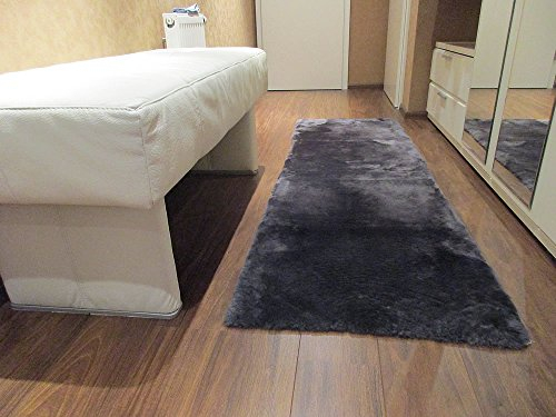 Reissner Lammfelle | FP-140-ANT | Hochwertiger Fell Teppich Bettvorleger Couchauflage | Echtes Merino Schaffell | rechteckig 140x60cm anthrazit