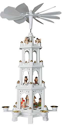 BRUBAKER Pyramide de Noël en Bois - Figurines peintes à la Main - 4 Étages - Hauteur 60 cm - Blanc