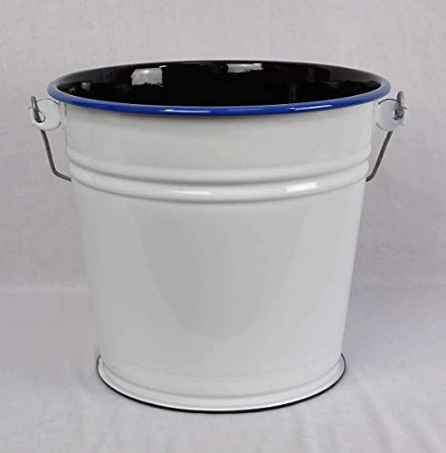 Eimer, Emaille Eimer, Nostalgie Kücheneimer, weiß, Blauer Rand, 6 Liter