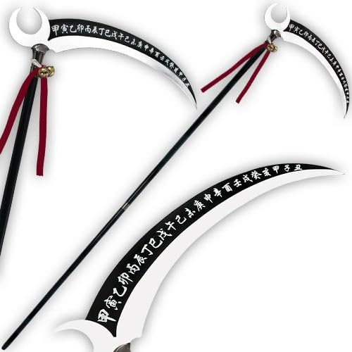 K Exclusive Tall Okami Kakushi Replica Anime Scythe | Massive Crescent Moon Shaped 25 Steel Blade | Solid Metal Fittings | 80 Overall Length | Fantasy Anime Collectible