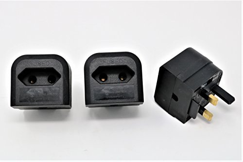 Visua Euro Transformer to UK Converter. 2 Pin European Power Supply to UK Plug. European to UK Adapter (Black 3 Pack)