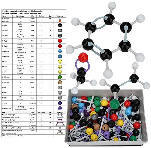 Molekülbau-Set, 267 Teile, Chemie-Modellbausatz für organische und anorganische Moleküle, Lernset für Studenten und Wissenschaftler