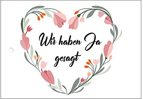 Merz Designkarten Ballonflugkarten zur HOCHZEIT - 50 Stück - gelocht, schöne leichte Ballonkarten - Motiv Herz Blumen - für einen weiten Flug im Postkarten-Format für Luftballons