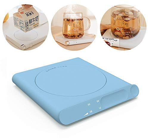 Usb Coaster de chauffage, chauffe-tasses de charge chauffée Tasse Coasters chauffe-tasse, 3 vitesses Thermostat Réchauffez Coupe Mat Pad avec un timing de ménage Hot Milk Coffee,Bleu