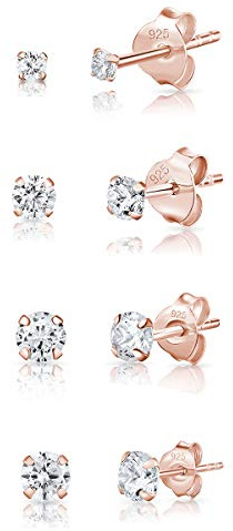 Pack Aretes de Oro y Circonita - Pendientes Oro Rosa Mujer - Aretes de Plata de Ley 925 Para Mujer Plateados en Oro Rosa - Pendientes Rosa
