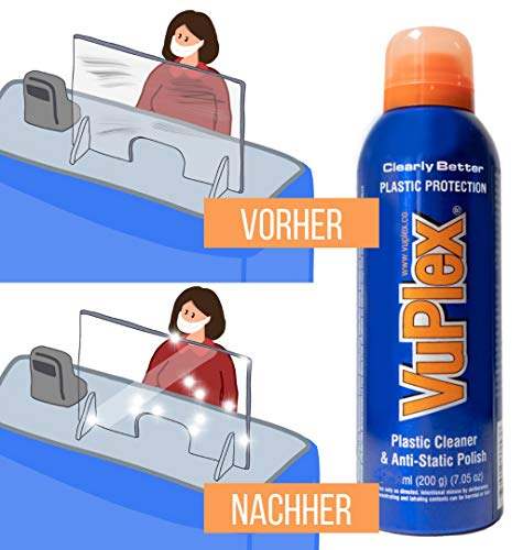 VuPlex Reiniger für Spuckschutzwände aus Plexiglas oder Acryl 445ml + 1x Mikrofasertuch - DAS KUNSTOFFPFLEGEMITTEL Set von avotum