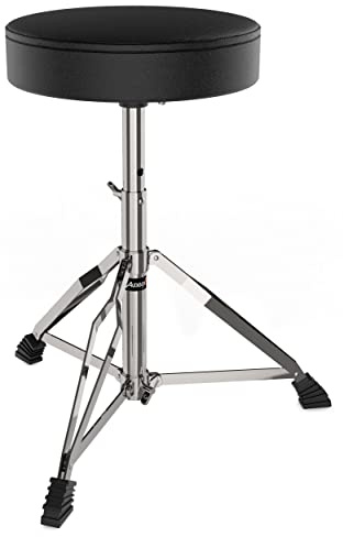 Audibax DT10 - Tabouret de Batterie - Réglable en Hauteur - Siège de Batterie Rembourré - Forme Tripode avec Pieds Antidérapants - Siège Circulaire en Cuir Synthétique