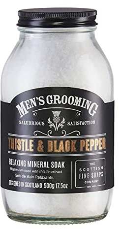 Scottish Fine Soaps - Thistle & Black Pepper Mineral Muscle Soak - Relaxing Mineral Soak - Magnesium Bath Salts - Vegan Friendly - Paraben-Free - 500g