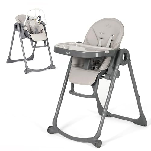 Allis Baby Lola High Chair - 4-in-1 Adjustable Folding Highchair for Babies & Toddlers - with Multiple Height and Seat Positions, Removable Tray, Safe 5 Point Harness (Light Grey)