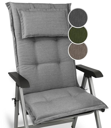 Beautissu Premium Gartenstuhlauflage Hochlehner 120x50x7cm Dicke Polster Gartenstuhlauflage Hochlehner Auflagen- Made in EU - Robuster Stoff & UV-Lichtechtheit HighLux HL Sitzkissen Hellgrau