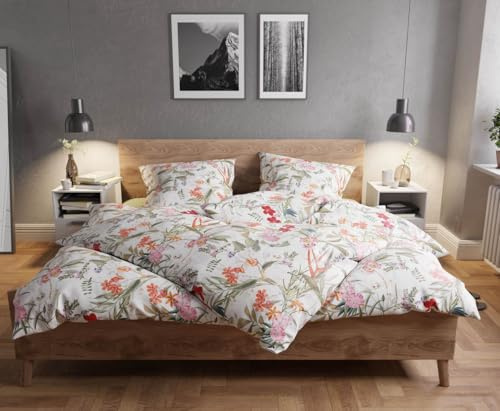 Mako Satin Bettwäsche Tropical Flowers weiß (Garnitur 135x200 + 80x80 cm)