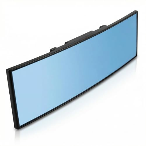 QWORK® Auto Rückspiegel, Blendschutz Panorama Innenspiegel Blau Glas Gebogener Spiegel für Auto, SUV, LKW (280mm x 70mm)