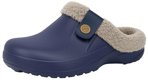 ChayChax Donna Uomo Invernali Zoccoli Sabot Imbottiti Calde Morbide Pantofole Casa Esterno in Comode Peluche Inverno Impermeabile Scarpe da Giardino, Navy, 37/38 EU