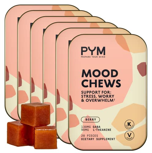 PYM Berry Mood Chews Support for Stress, Worry & Overwhelm, 120 Count | 130mg GABA, 90mg L-Theanine | Vegan, Non-GMO, Gluten-Free, No Added Sugar | All-Natural Mood Balance Supplement Made in USA