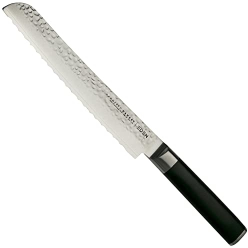 Eden Hammered Damast 2031-116, Cuchillo para Pan 20 cm, Mango G10 Negro, Hoja de Acero Damasco Martillado, 60 HRC, Acero Damasco AUS-10