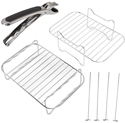 Firlar Fryer Rack Grill Déshydrateur Rack Accessoires pour Friteuse à Air Double Panier Fryer Safe Acier Inoxydable Air Friter Rack Brochette en Acier Inoxydable Friteuse Rack à la Vapeur avec Pince A