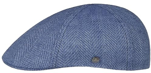 LIERYS Topsham Duck Flatcap Schiebermütze Fischgrat Leinencap Herren Frühjahr Sommer blau L (58-59 cm)