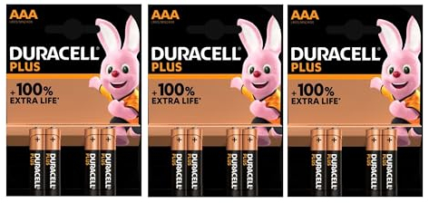 12X Duracell AAA Plus Alcalina (3 Blister Da 4 Batterie) 12 Pile Mini Stilo