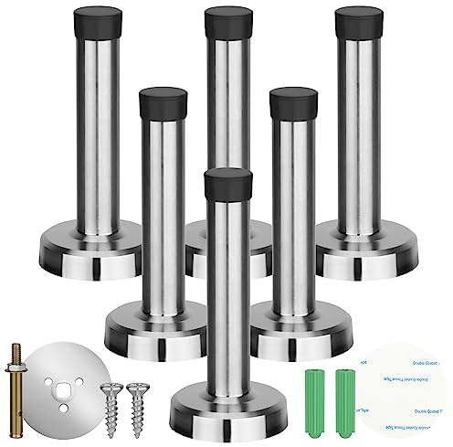 Chyaya 6 Pack Door Stop, Self-Adhesive Door Stoppers with Screws, Anchors and Rubber Buffer, Screw Fixing or Stick on Wall, Heavy Duty Stainless Steel Doorstops for Home Bathroom Bedroom Door
