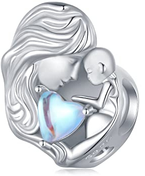 Abalorios de piedra lunar de plata de ley 925 para madre e hija para pulseras Pandora, regalo de joyería para mujeres y niñas