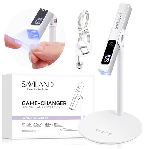 SAVILAND LED U V Light with Magnetic Stand & LCD Screen Portable Nail Lamp Kit Handsfree 2-Timer Modes Portable Mini Nail Dryer Stand for Gel Nails USB Rechargeable and Cordless for Home DIY Manicure