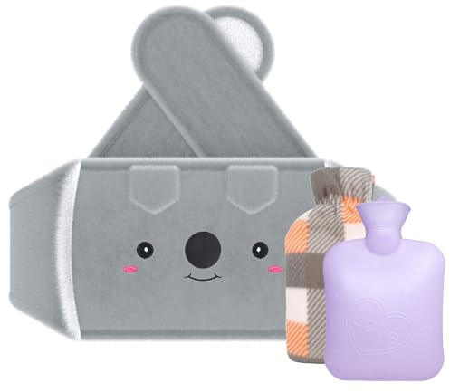 Hot Water Bottle Rubber Warm Water Bottle Belt with Soft Plush Hand Waist Warmer Cover Hot Water Bag for Pain Relief for Neck Back Shoulder Legs (Purple)