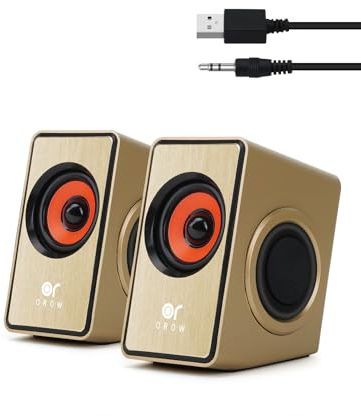 OROW PC Lautsprecher,12W Mini Lautsprecher für PC, USB Lautsprecher mit Bassmembran, klein Computer Lautsprech(Gold