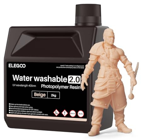 ELEGOO Resin Wasser Abwaschbar 2.0 2000g Beige, Geringe Schrumpfung und Hohe Haltbarkeit 395-405 nm Schnelles Aushärten 3D Drucker Water Washable Resin für MSLA/LCD/DLP Resin 3D Drucker