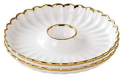 UIONBUN Unterteilte Essteller, Teller zur Portionskontrolle, 2er-Set einfarbiger Serviertabletts for Gewürze, runde unterteilte Taco-Servierplatte, Servierplatte for Krabbencocktails, 25,4 cm(White)