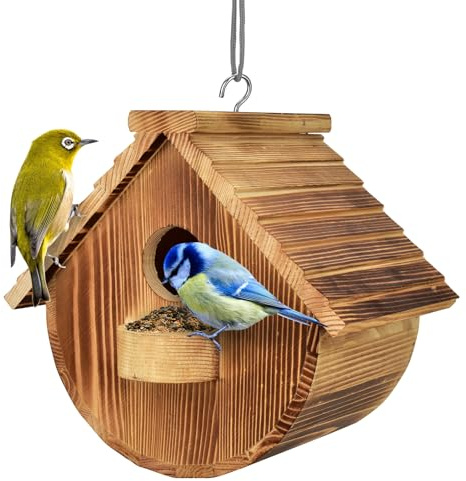 Casas para pájaros para exteriores, casa de madera para pájaros con poste para pinzón cardenales de pájaros azules colgante, casa de pájaros para jardín, casas de campo